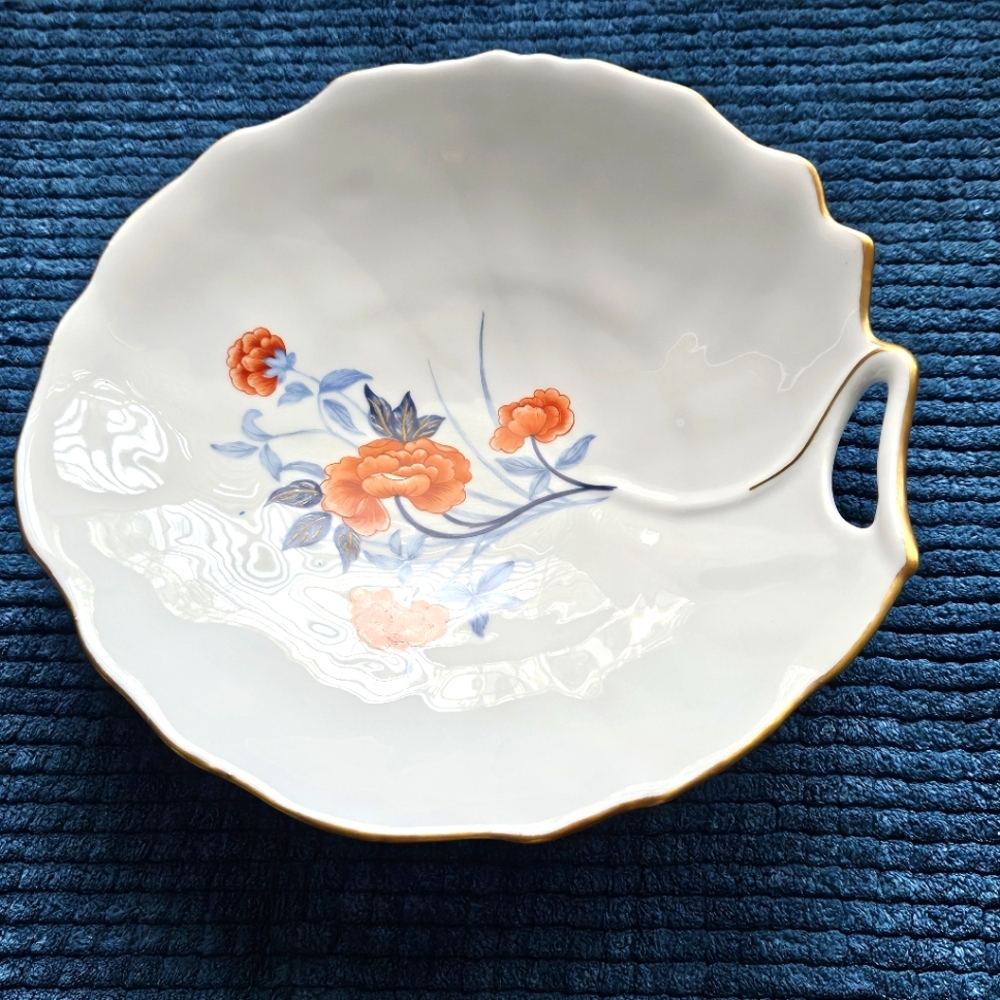 Limoges P Deshoulieres Platter Porcelain Red Blue  Floral  One Handle Golden Rim